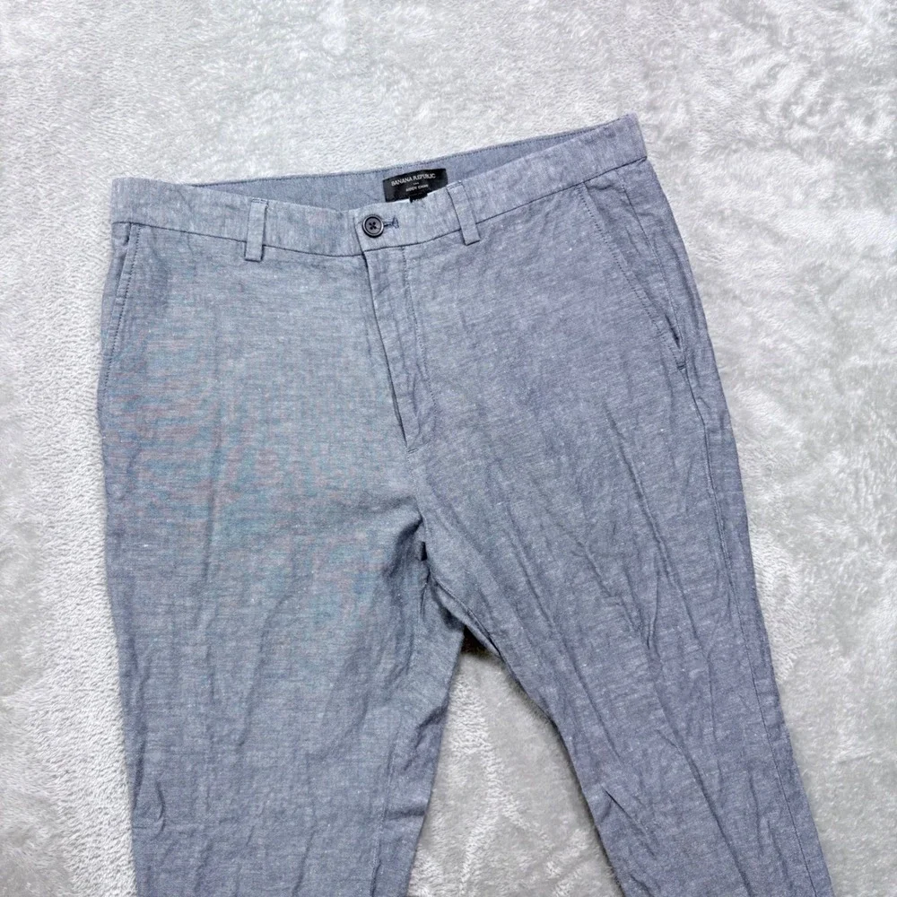 Banana Republic Aiden Chino Pants Mens 35x30 Blue Grey Linen Cotton Blend Slim